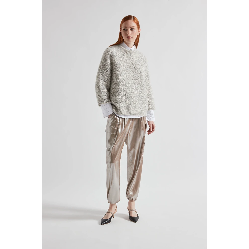 PESERICO Wijde broek in vloeiende zilver gelamineerde viscose keperstof Brown Dames