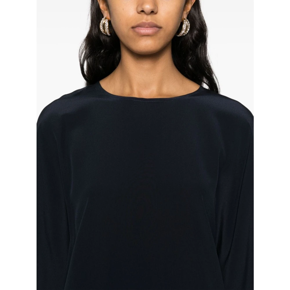 Gianluca Capannolo Navy Blue Zijden Jurk Ronde Hals Blue Dames