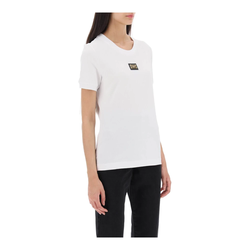 Dolce & Gabbana T-shirt met gelabelde metalen plaquette White Dames