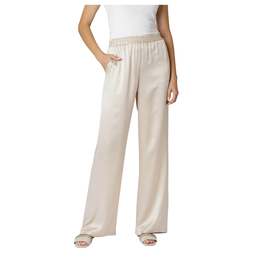 Eleventy Zijden Palazzo Broek Elastische Taille Beige Dames