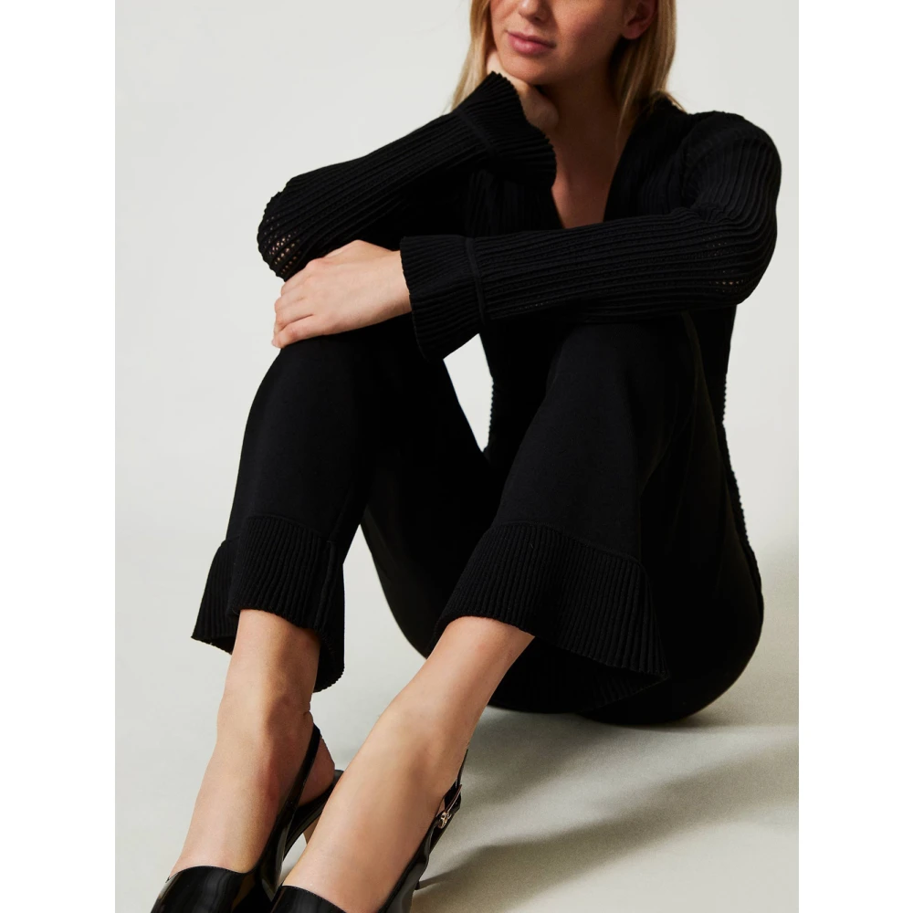 Twinset Zwarte Cropped Flare Broek Black Dames