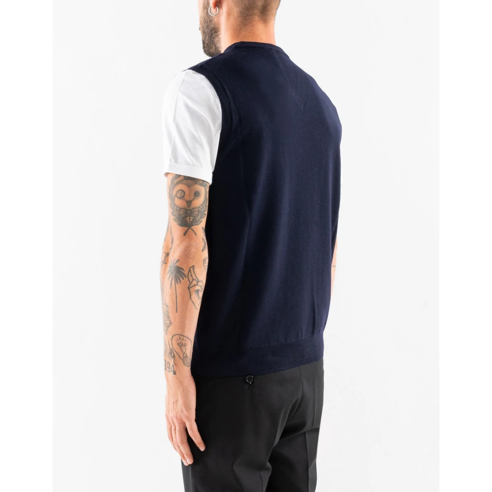 Corsinelabedoli Navy Wol V-Hals Mouwloos Gilet Blue Heren