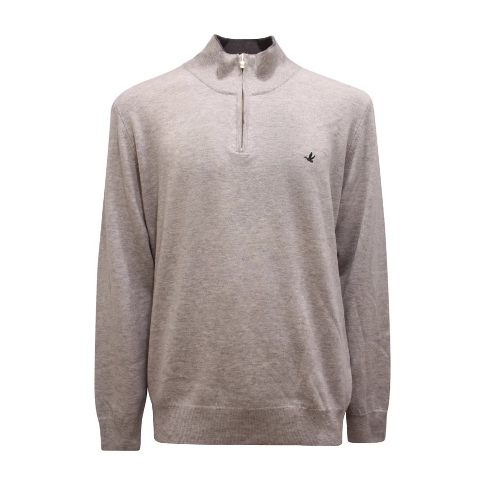 Brooksfield Men's Gray Wool Half Zip Jumper Made In Italy - Turtlenecks - 3XL - Knitwear