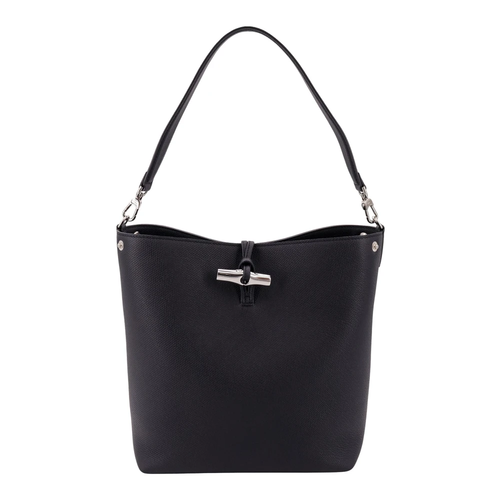 Longchamp Bamboe Leren Bucket Tas Black Dames