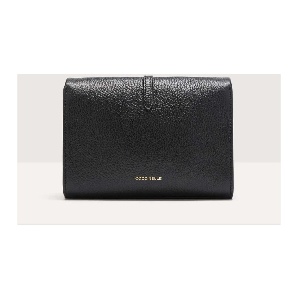 Coccinelle Zwarte Leren Schoudertas Metalen Detail Black Dames