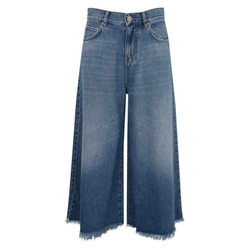 Pinko Denim Bermuda Jeans met Franjes Blue Dames