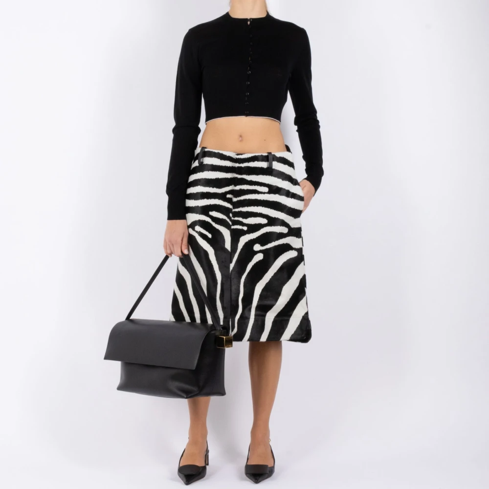 Jacquemus Midi Leren Rok in Zwart en Wit Black Dames