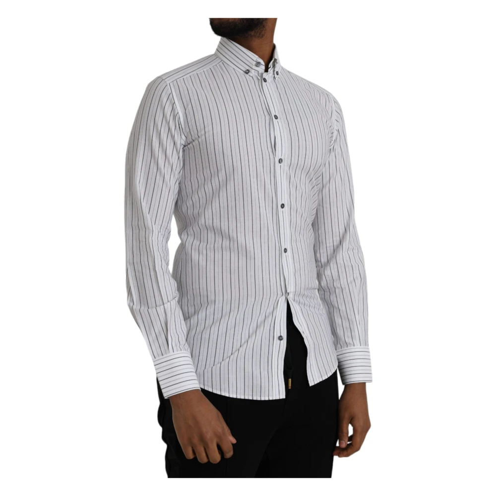 Dolce & Gabbana Gestreepte formele jurk gouden overhemd White Heren