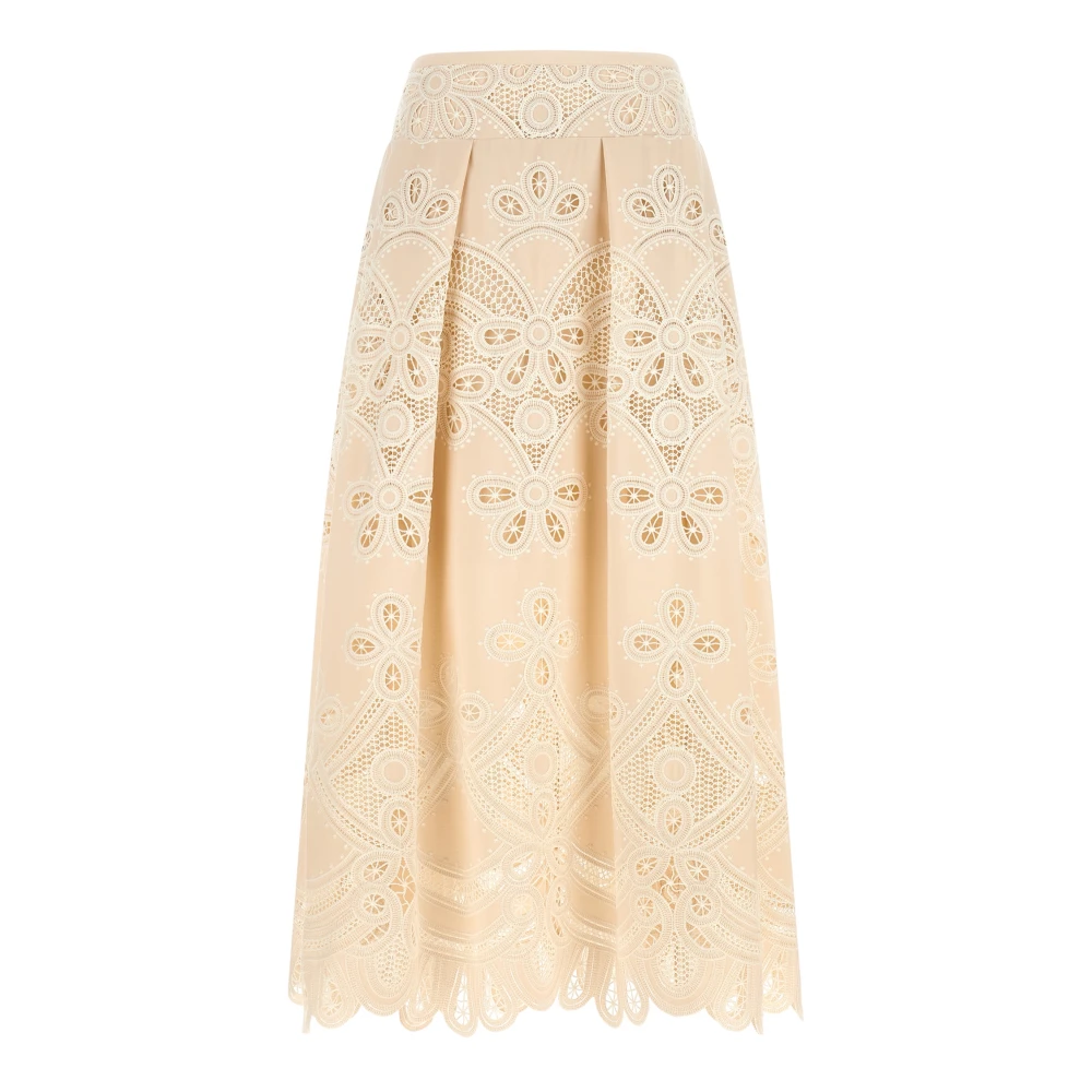 Elie Saab White Midi Skirts, Female, M, Embroidered Long Skirt