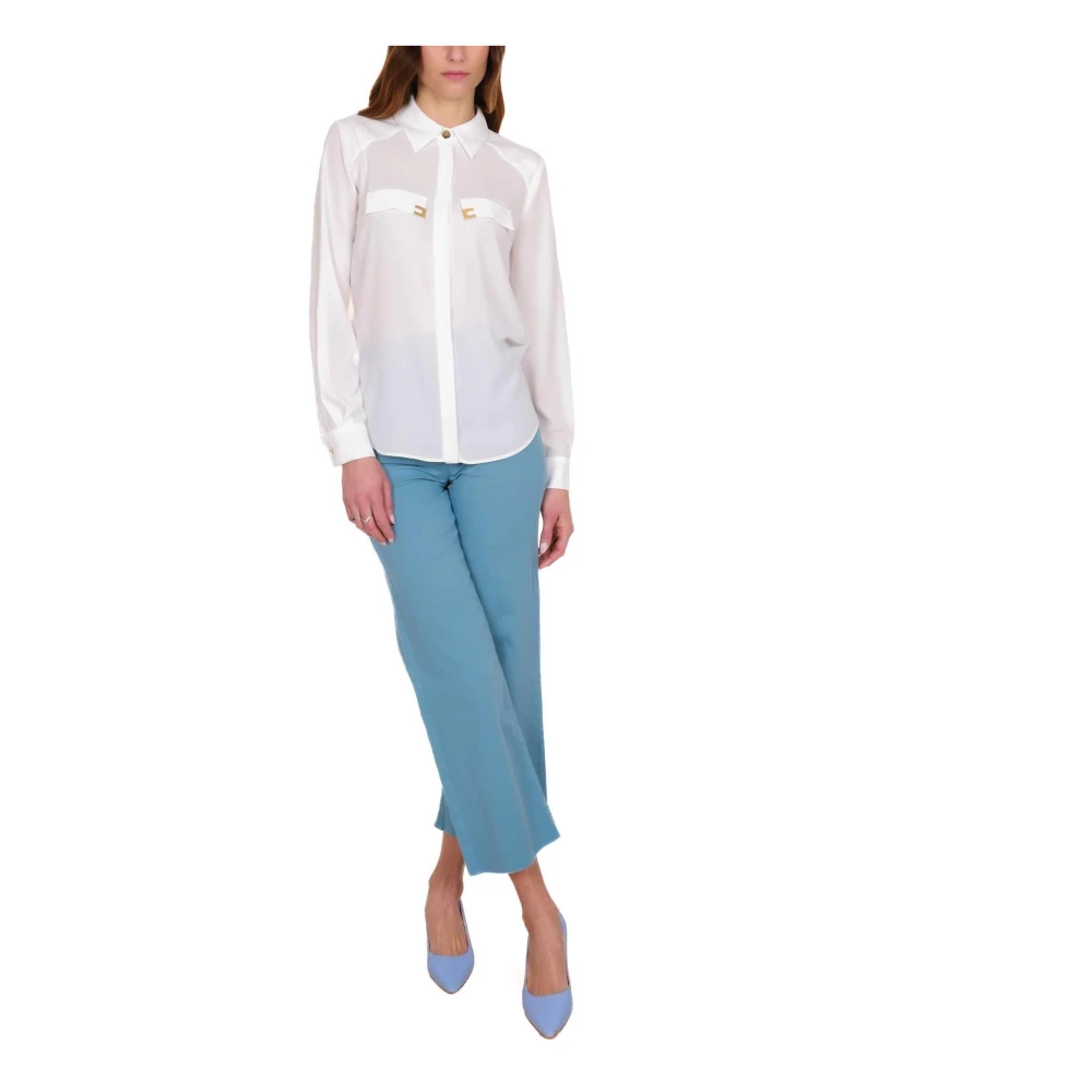 Elisabetta Franchi Elegante Georgette Boter Shirt Beige Dames