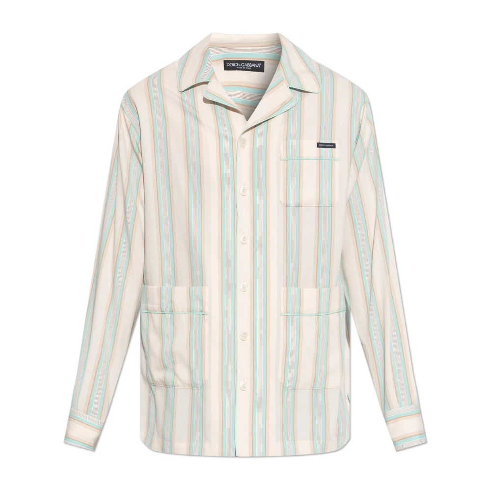 Dolce & Gabbana Mannelijk Beige Overhemden Heren, L, Overhemd Met Streepjespatroon
