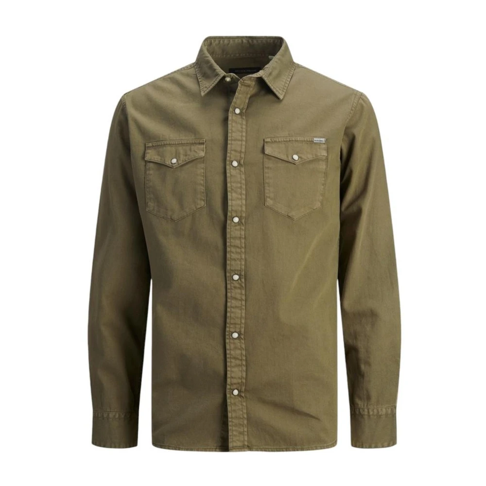 Jack & Jones Mannelijk Groente Overhemden Heren, Groen, L, Katoen, Stretch Katoenen Overhemd Herfst/Winter Collectie