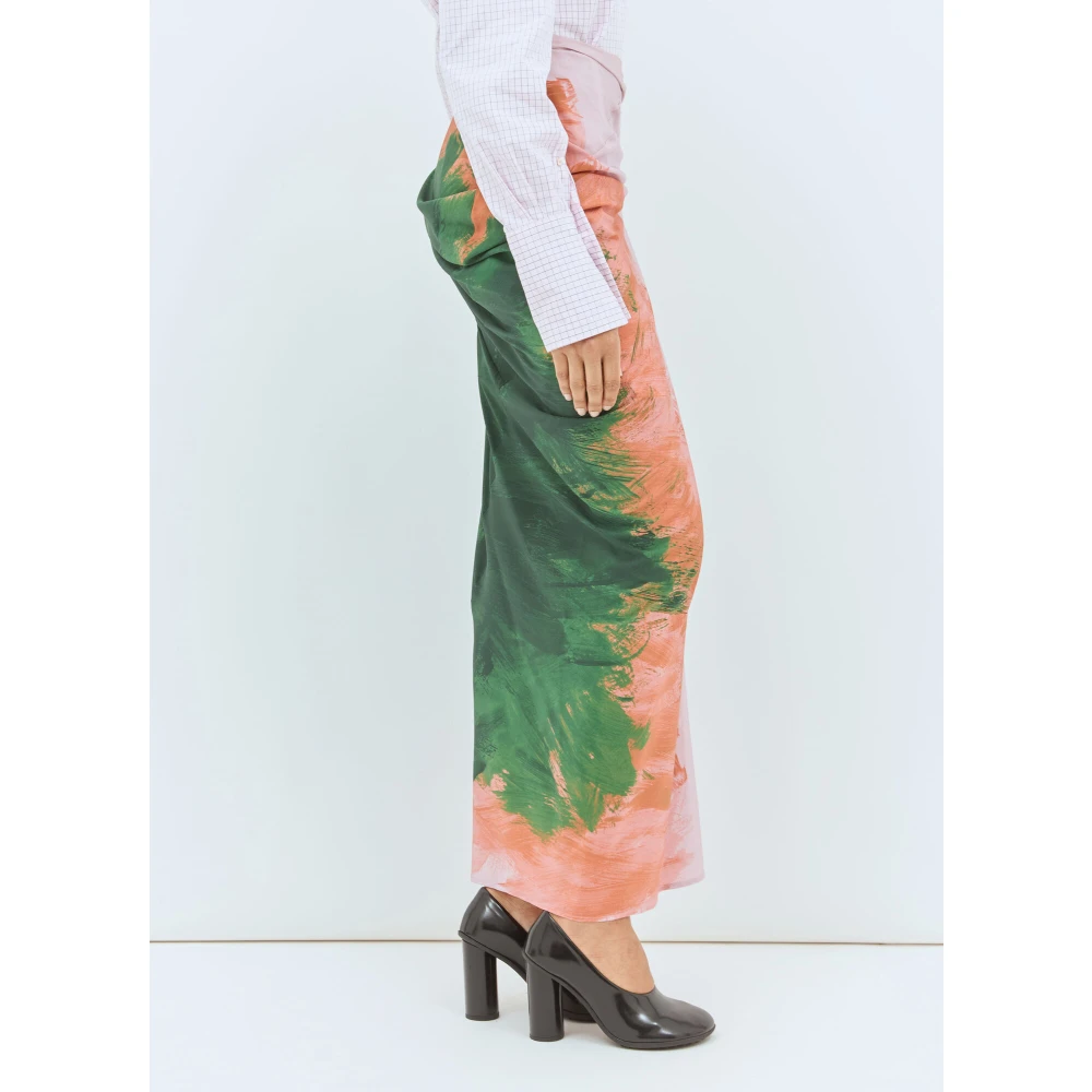 Dries Van Noten Zijden Georgette Gedrapeerde Rok Grafische Print Multicolor Dames