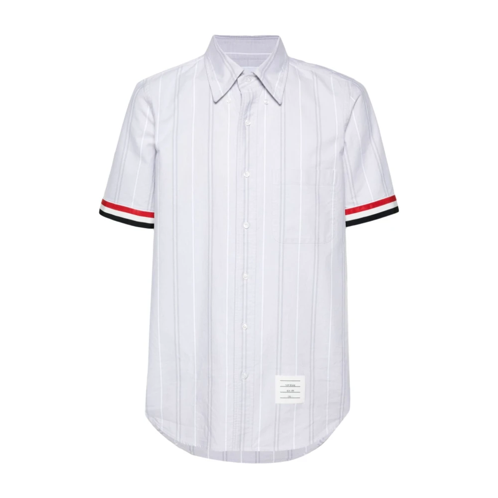 Thom Browne Verticale Streep Logo Patch Shirt Gray Heren