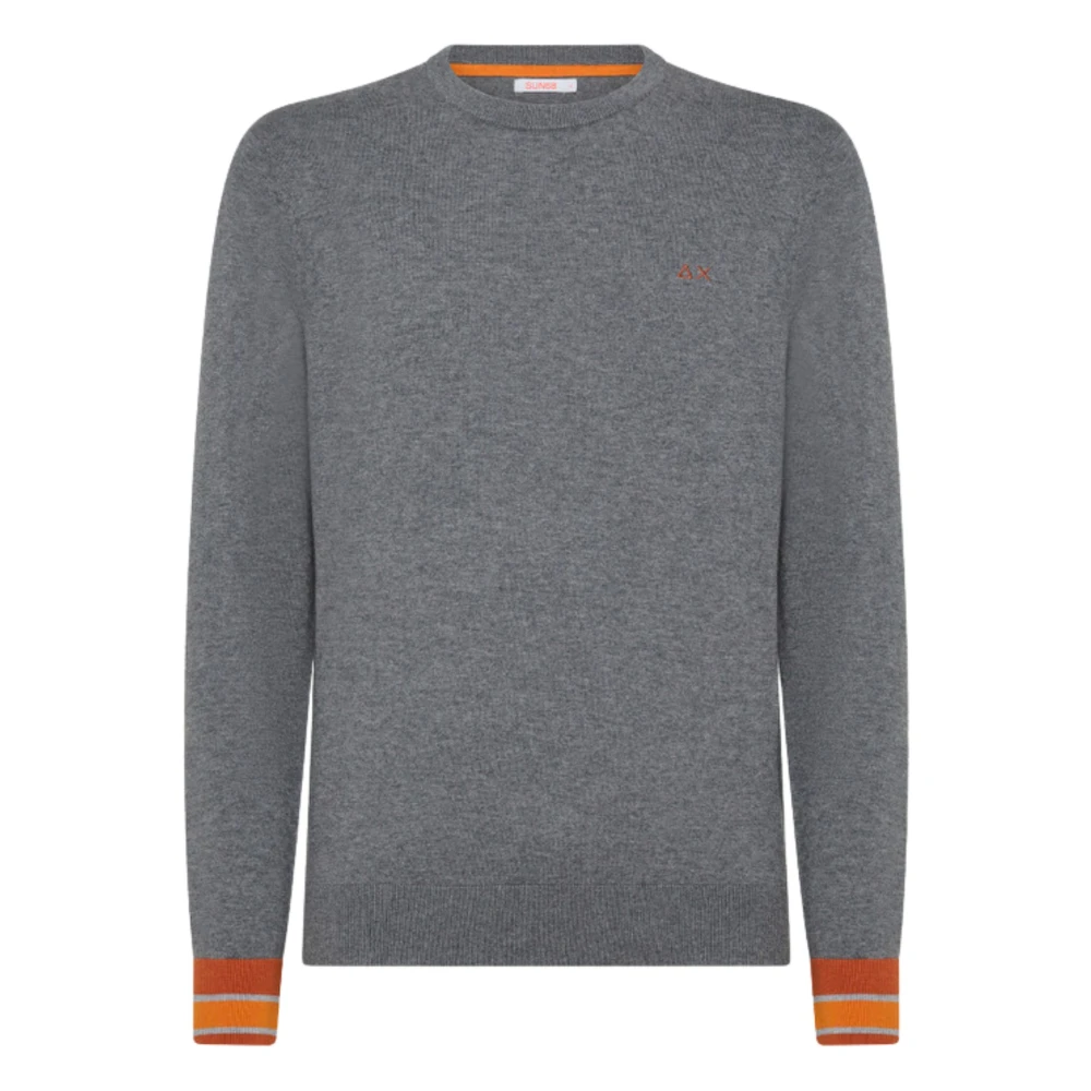 Sun68 Men's Gray Round-Neck Knitwear, S, Grey Jumper With Iconic Details