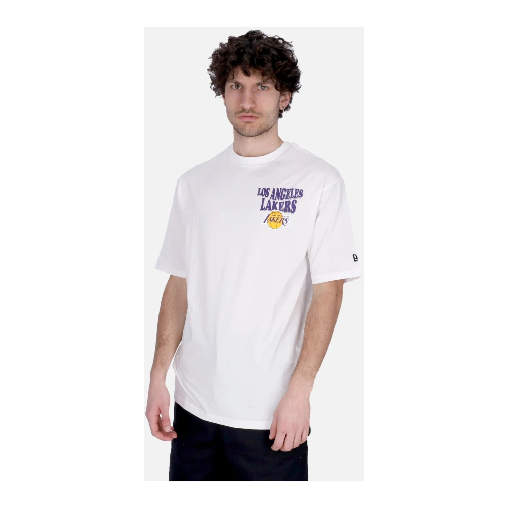 new era NBA Script Lakers Tee Wit Paars White Heren