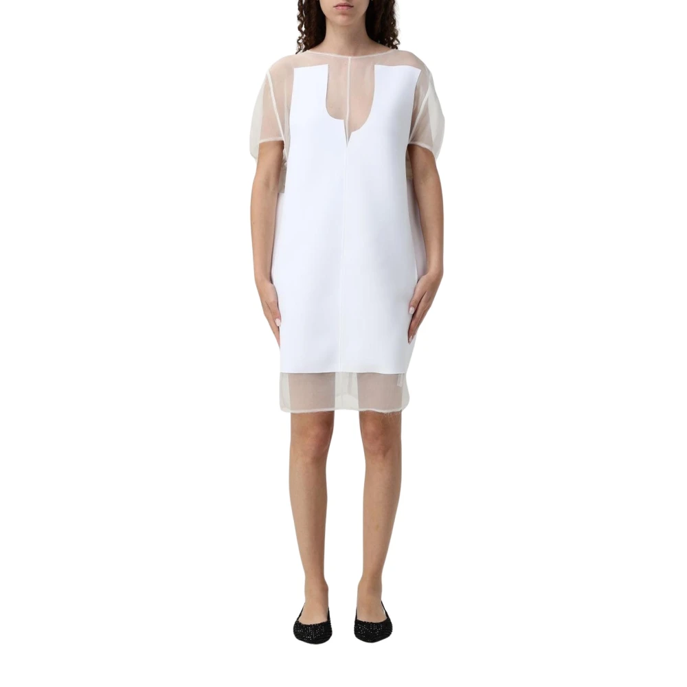 Khaite White Neoprene Organza Aline Mini Dress - Female - Short Dresses - M - Dresses