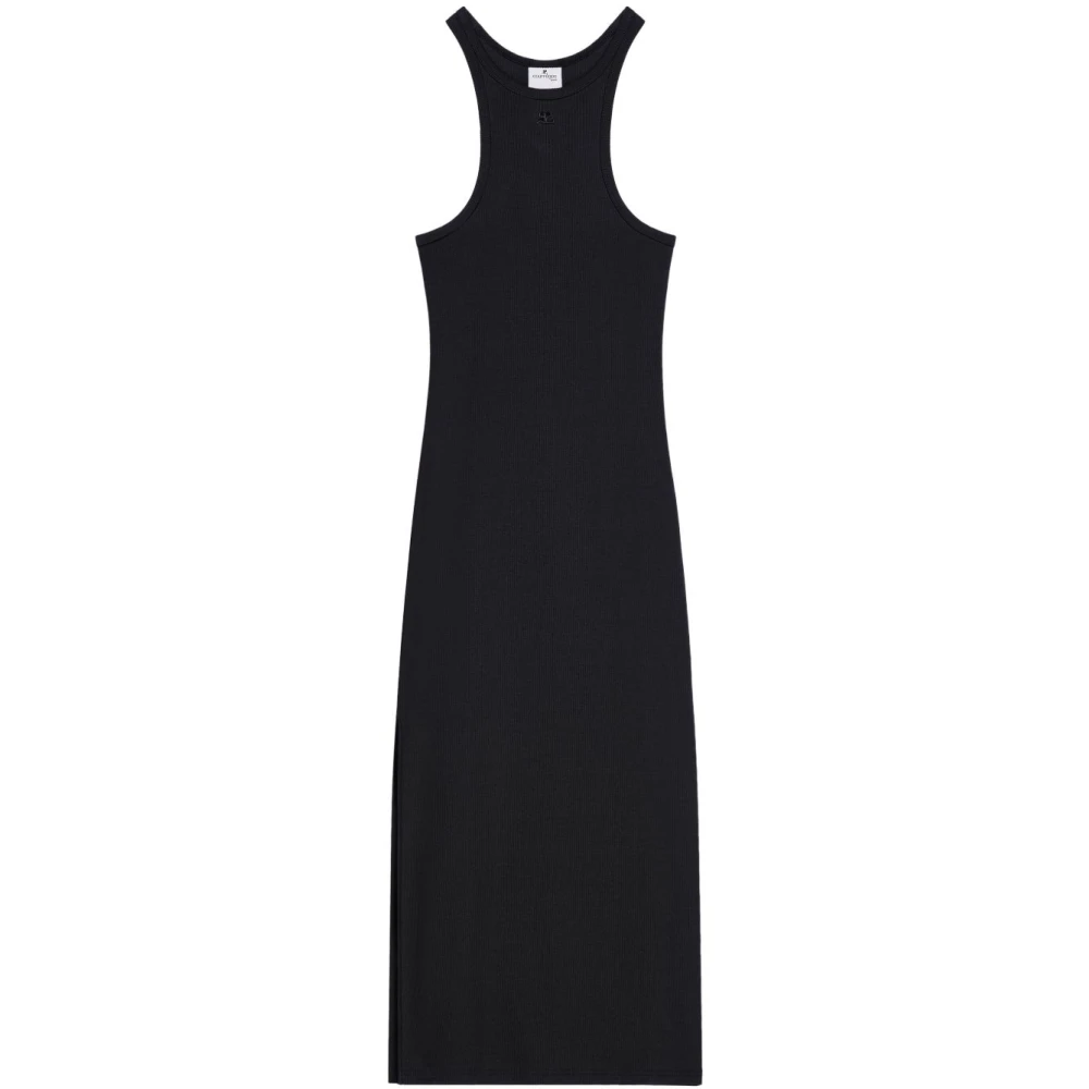 Courrèges Zwarte Geribbelde Jersey Midi Jurk Black Dames