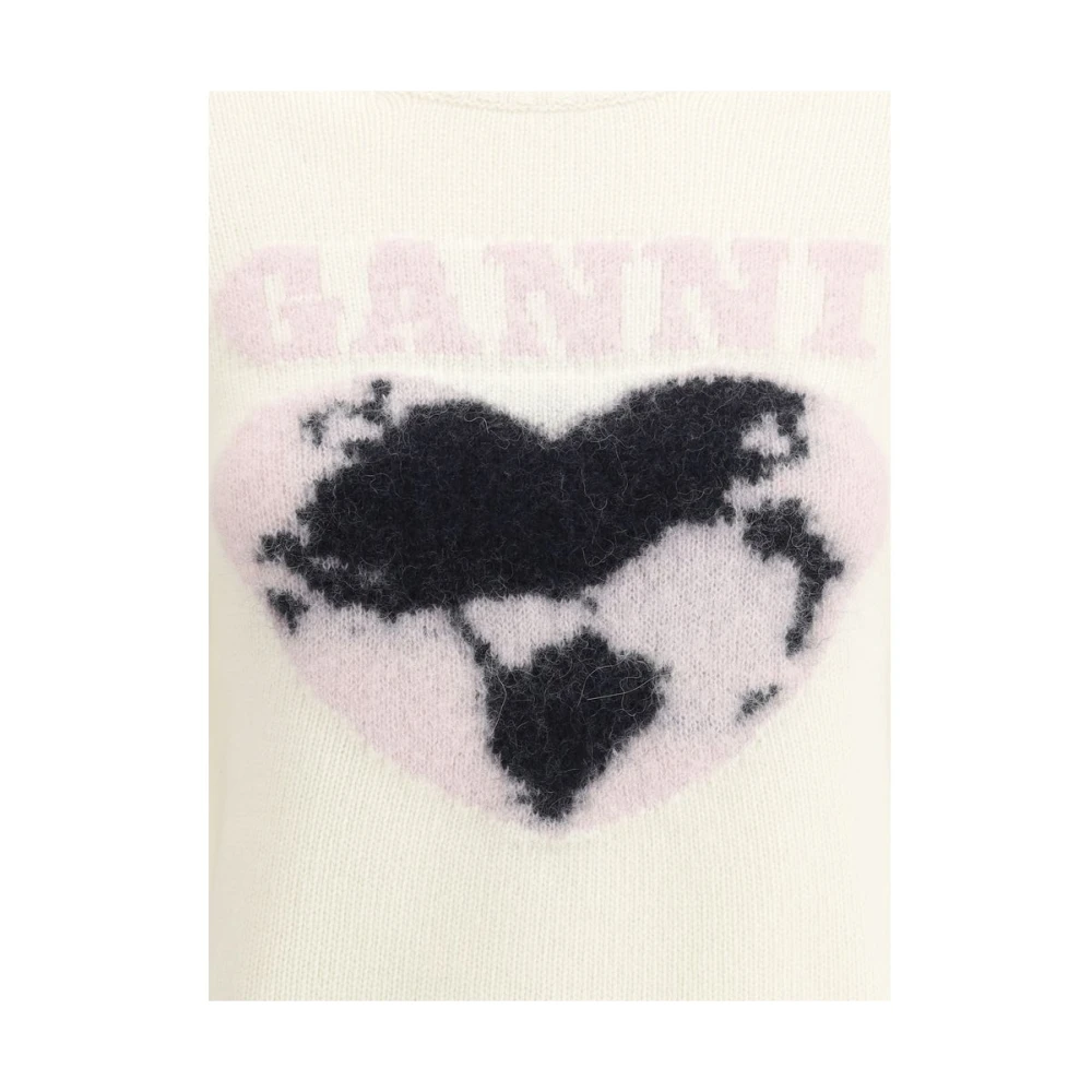 Ganni Geribbelde wollen trui met iconisch monogram White Dames