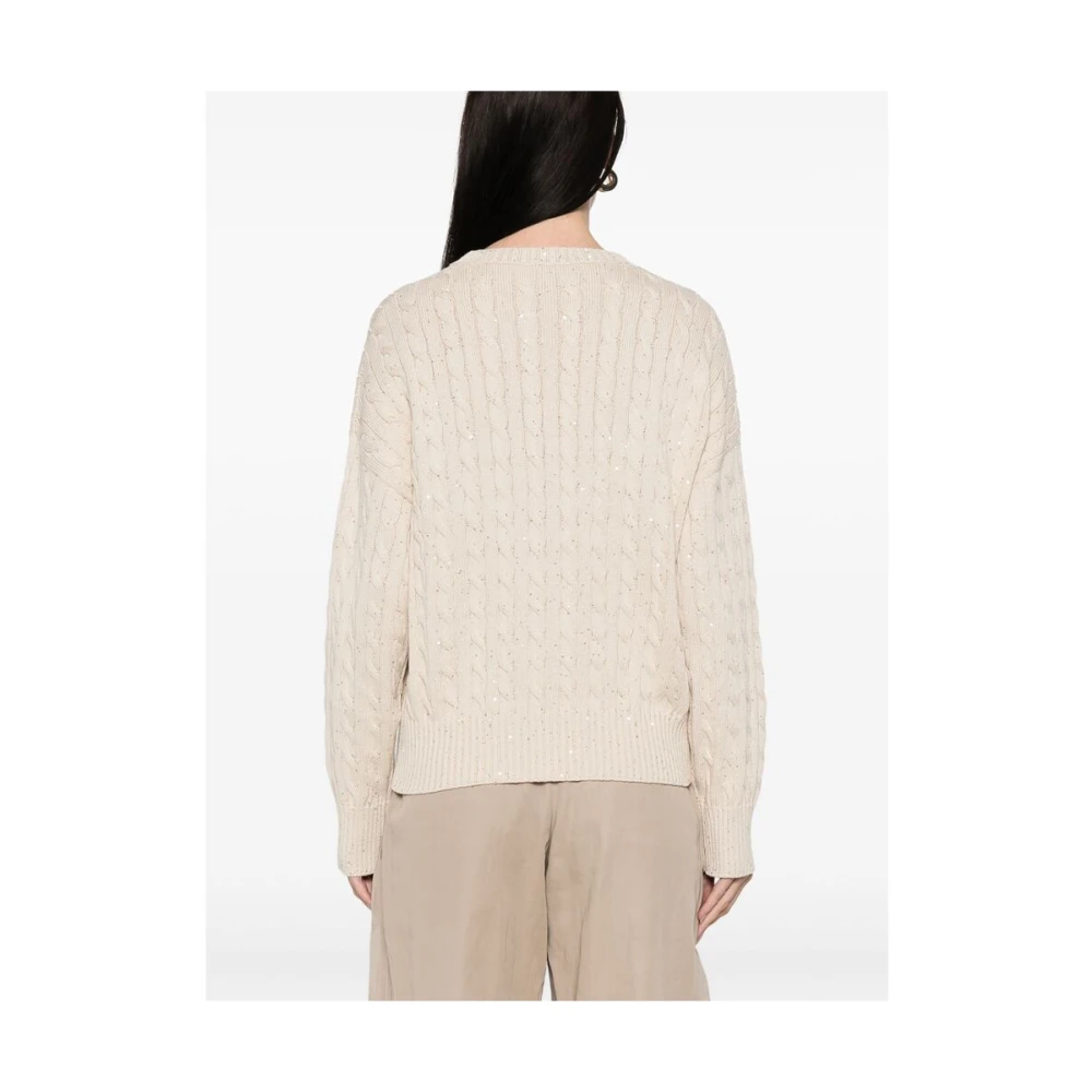BRUNELLO CUCINELLI Beige Crew Neck Sweater met Lange Mouwen Beige Dames
