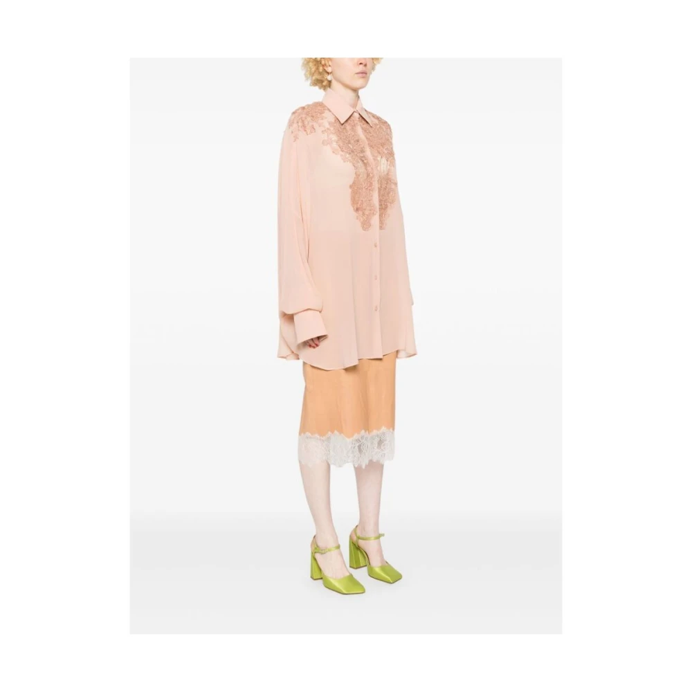 Ermanno Scervino Koraalroze Zijden Kantoverhemd Pink Dames