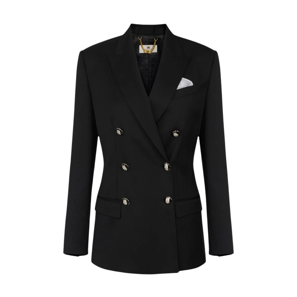 Elisabetta Franchi Femme Noir Vestes, Taille: 40 Fr Giacca In Fresco Lana Bottoni Smaltati