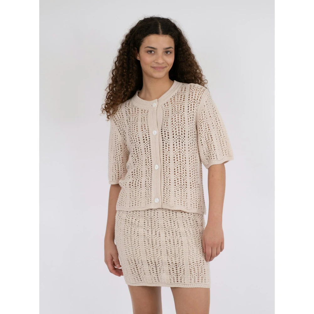NEO NOIR Gehaakte gebreide vest voor de zomer Beige Dames