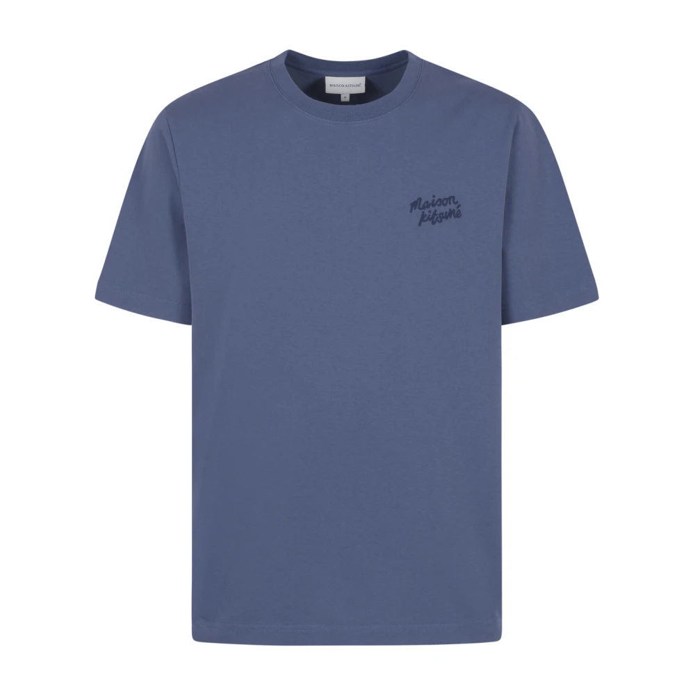 Maison Kitsuné Handgeschreven Comfort T-shirt Blue Heren