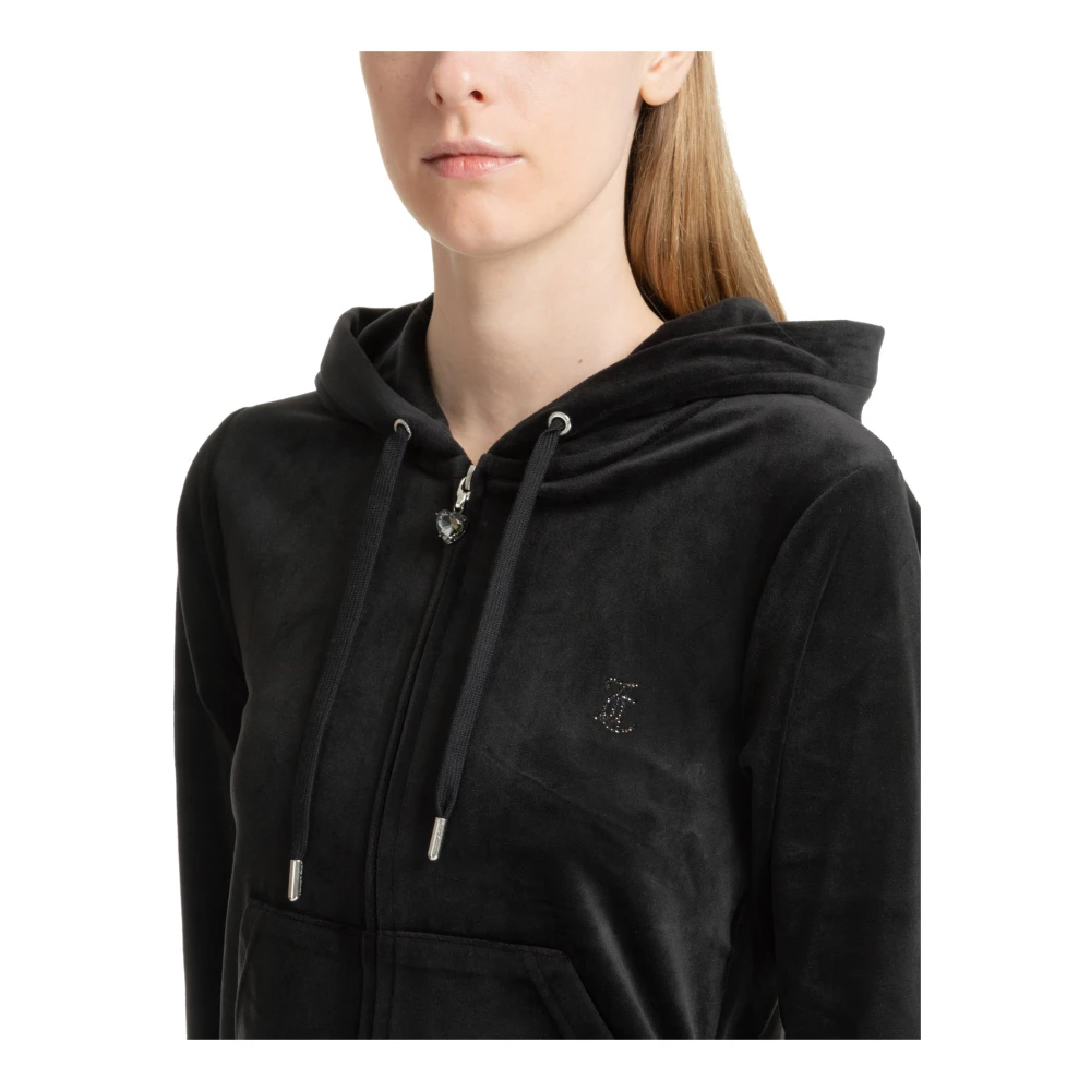 Juicy Couture Swarovski Logo Hoodie met Koord Black Dames