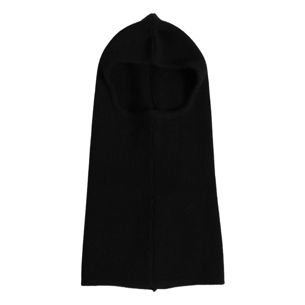 Dolce & Gabbana Men Black Wool Ribbed Knit Balaclava Wrap One Size Hat - Image 2