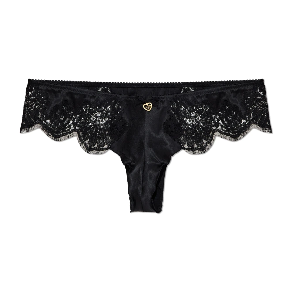 Dsquared2 Vrouw Zwart Ondergoed Dames, L, Satijn, Slip Met Kanten Inzetstukken