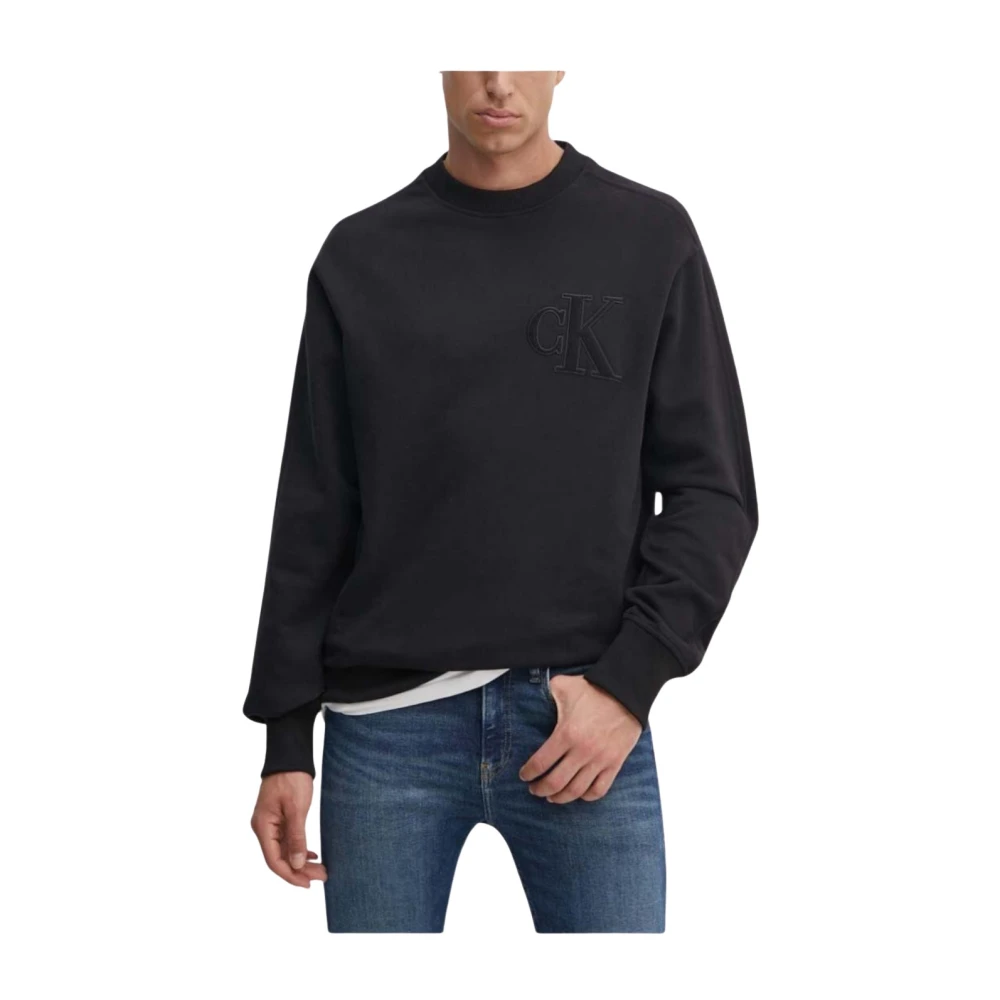 Calvin Klein Applique Sweatshirt Rechte Snit Black Heren