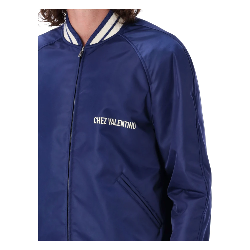 Valentino Garavani Chez Valentino Nylon Bomber Jacket Blue Heren