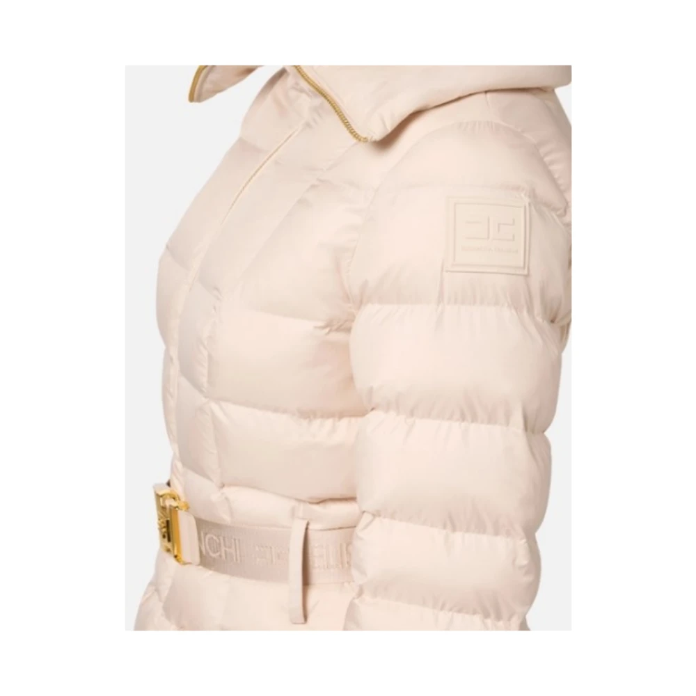 Elisabetta Franchi Perzik Donsjack met Brede Kraag Beige Dames