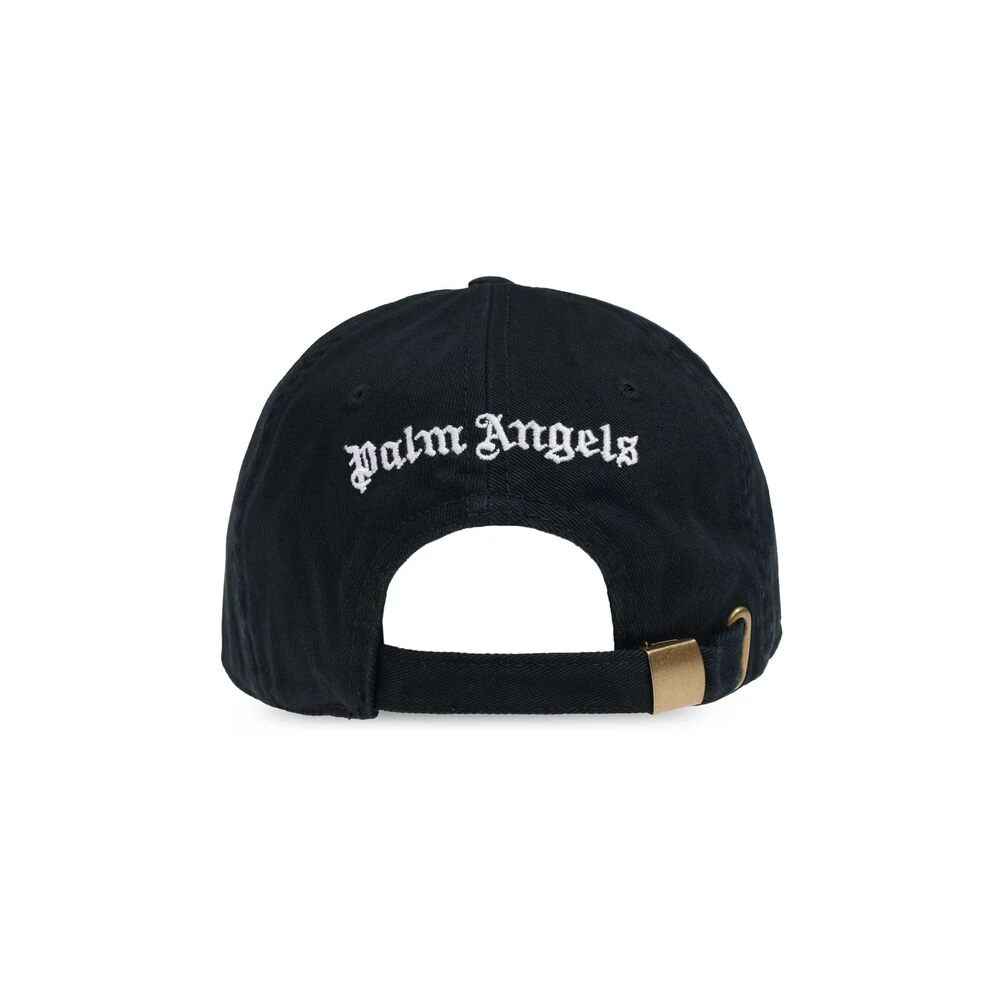 Palm Angels Zwarte Geborduurd Logo Gebogen Klep Pet Black Heren