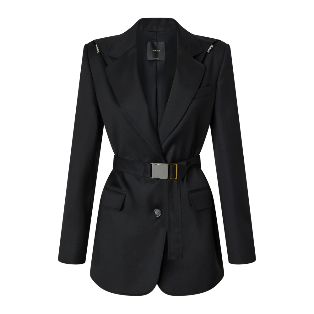 Pinko Gewatteerde flanellen blazer met riem Black Dames