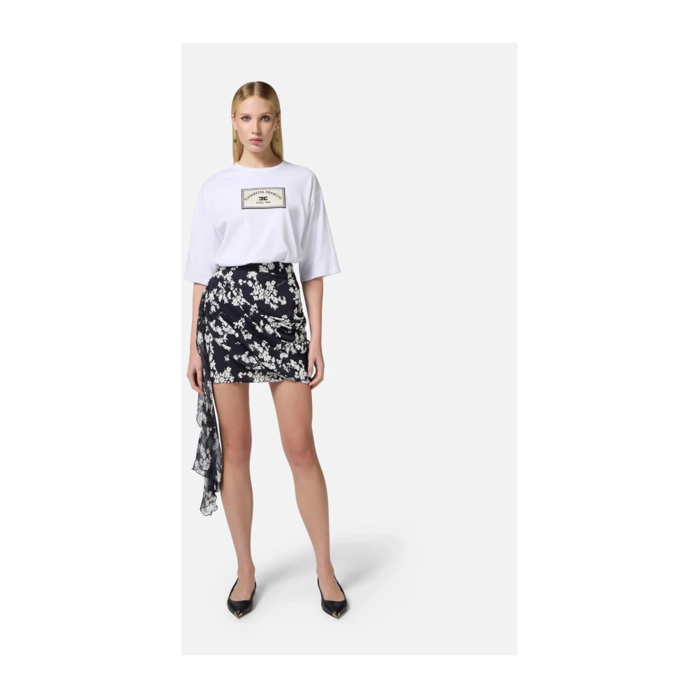 Elisabetta Franchi Logo Print Katoenen T-shirt White Dames