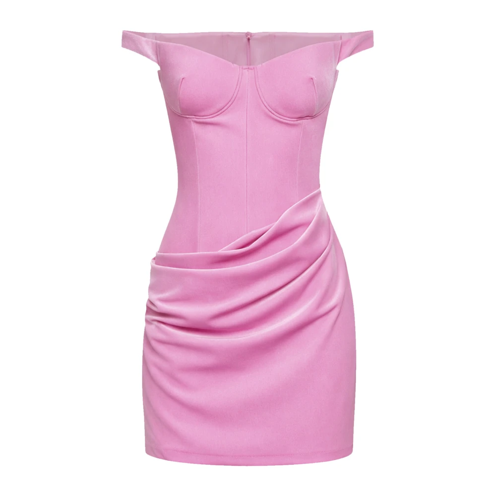 Alex Perry Pink Party Dresses, Female, M, Off-The-Shoulder Velvet Draped Mini Dress