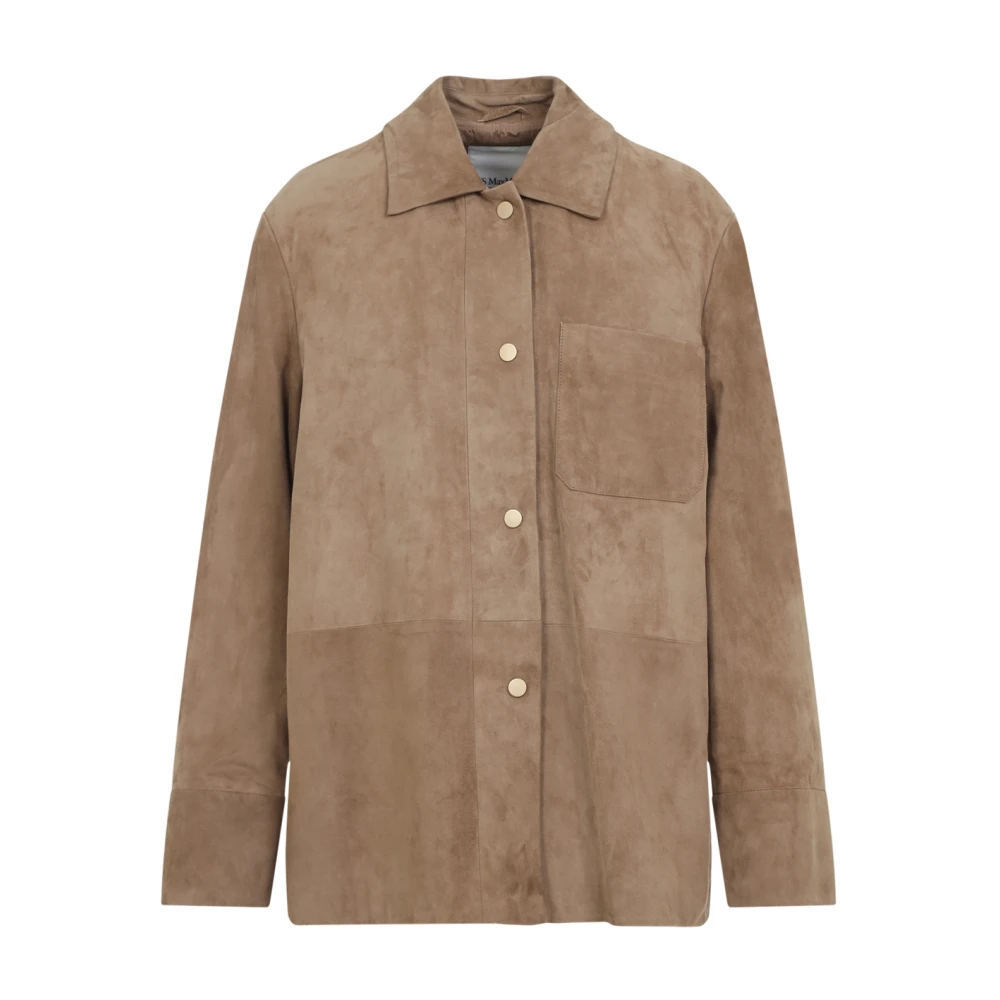 Max Mara Chique Suède Leren Jas Nude Neutrals Brown Dames