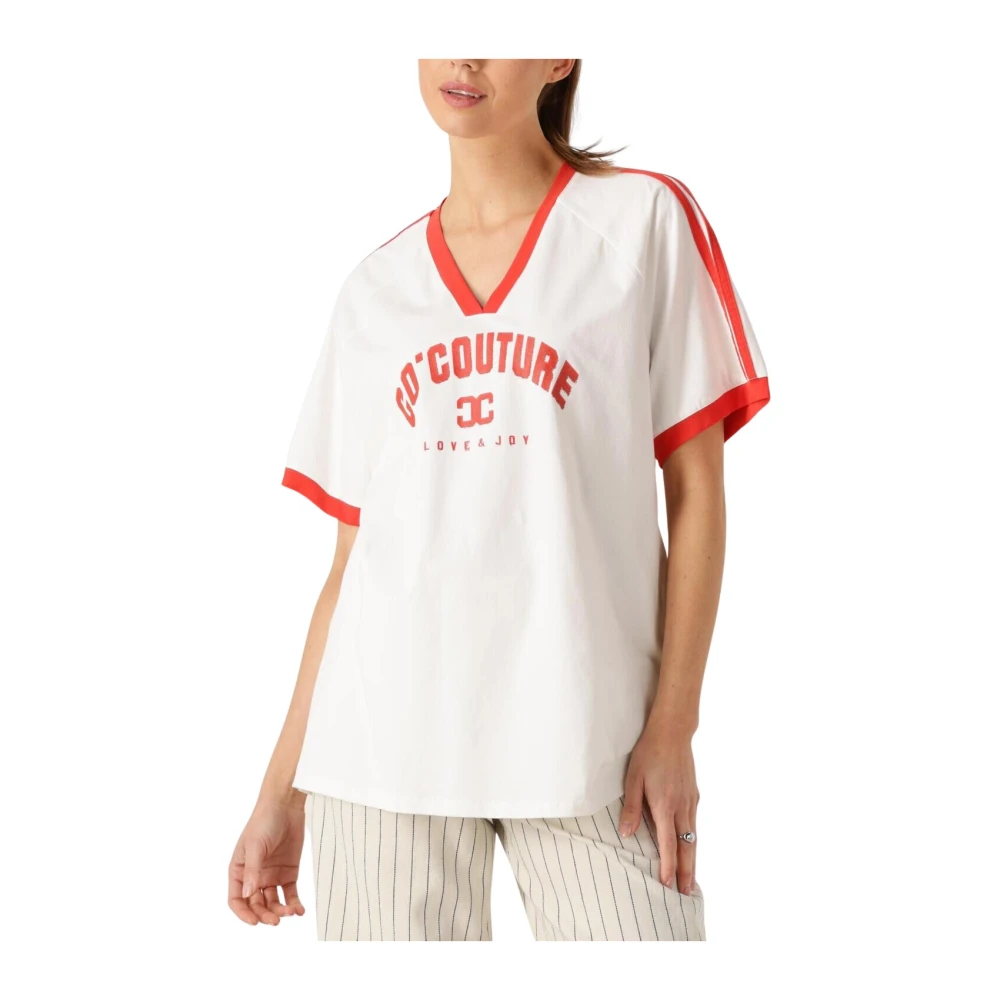Co'Couture Oversize Sporty V-tee Top White Dames