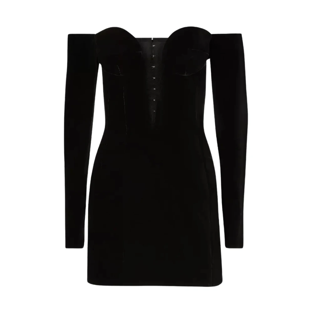 Nina Ricci Zwarte Mini Jurk Diepe V-Hals Black Dames