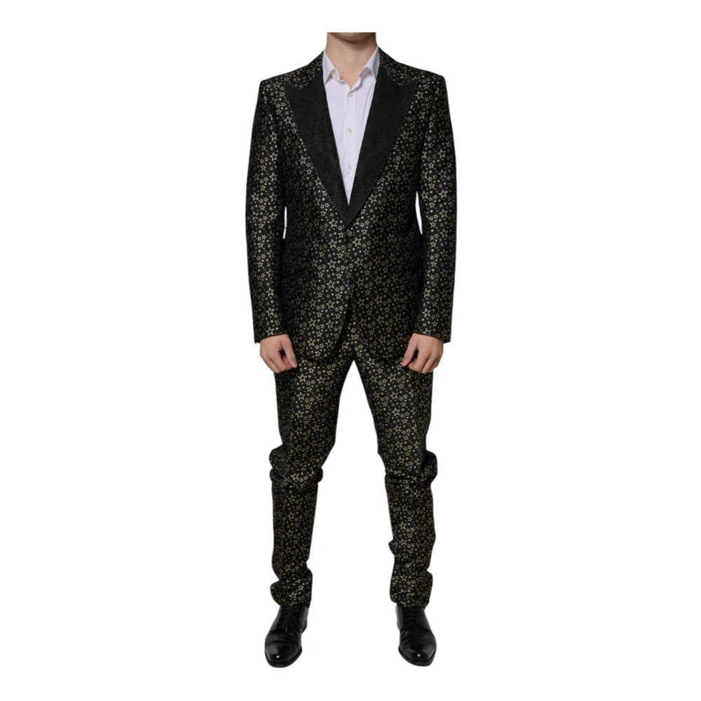 Dolce & Gabbana Zwarte Sterren Jacquard Slim Fit Pak Black Heren