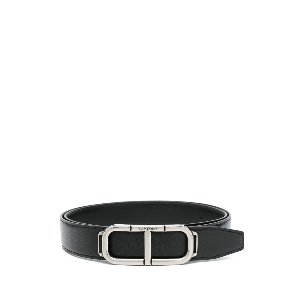 Tom Ford Zwarte Leren Riem met Logogesp Black Heren