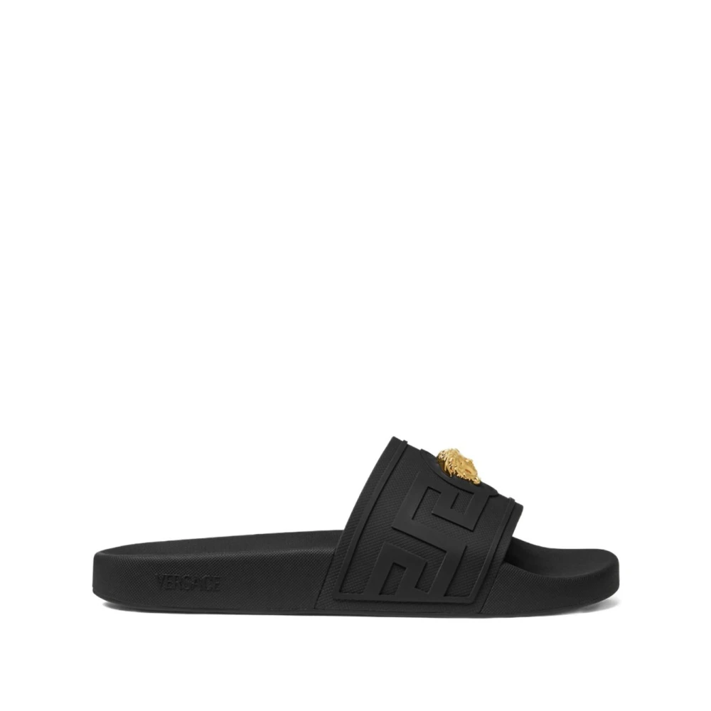 Versace Black La Medusa Rubber Sliders - Male - Sliders - 11 Uk - Shoes