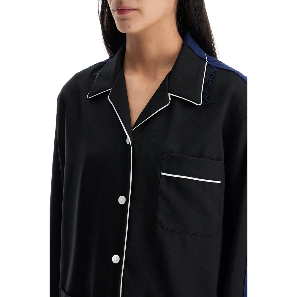 Marni Zwarte wollen shirt met witte stiksels Black Dames