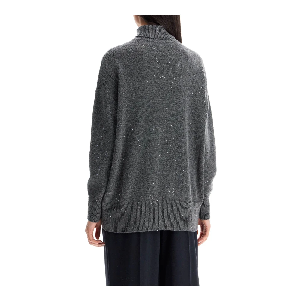 BRUNELLO CUCINELLI Kasjmier Zijde Paillet Coltrui Sweater Set Gray Dames