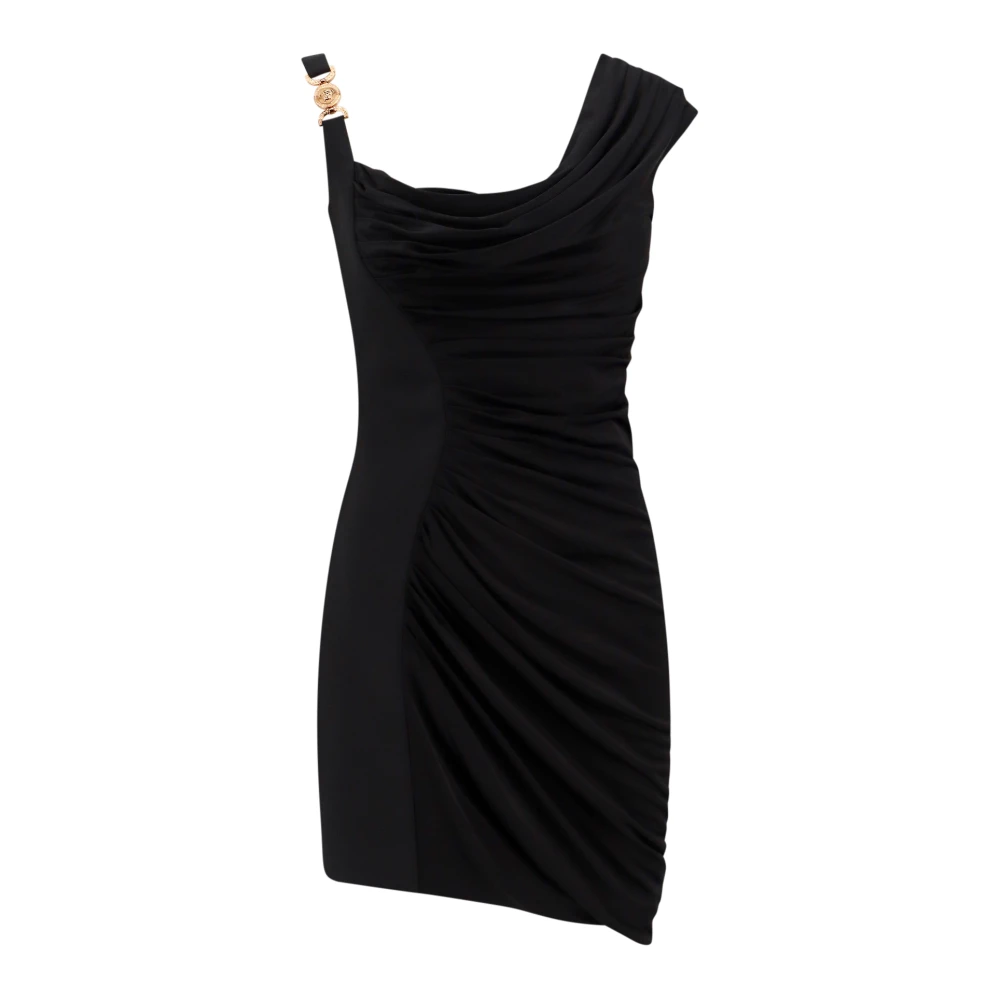 Versace Donna Nero - Abito Drappeggiato In Viscosa Con Fondo Asimmetrico - Dresses - M
