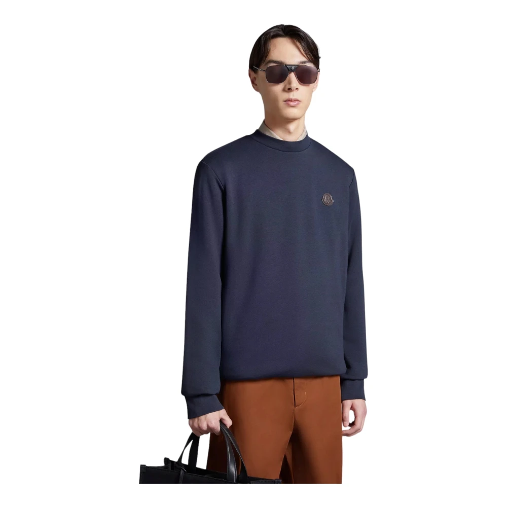 Moncler Logo Patch Crew Neck Sweatshirt Blue Heren
