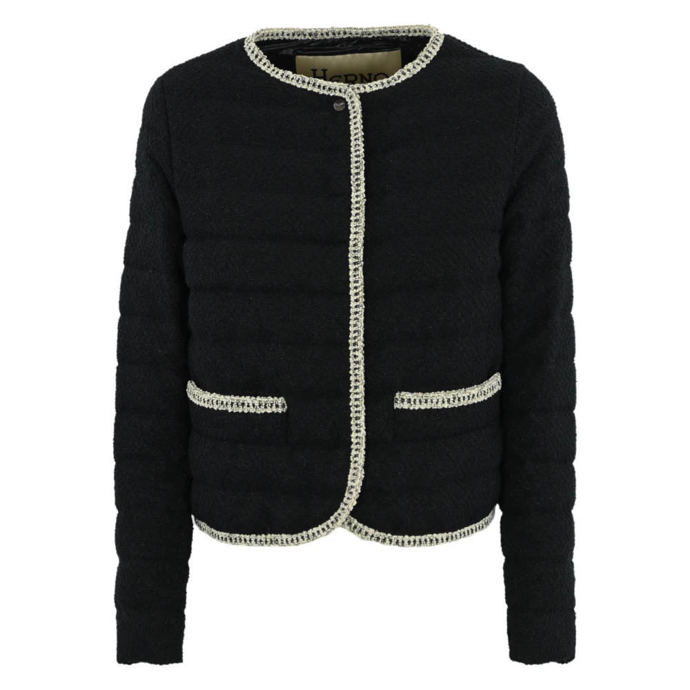 Herno Zwarte Lurex Lange Mouw Gewatteerde Jas Black Dames