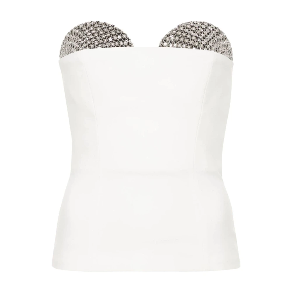 Genny Rhinestone Square Neck Top White, Dam